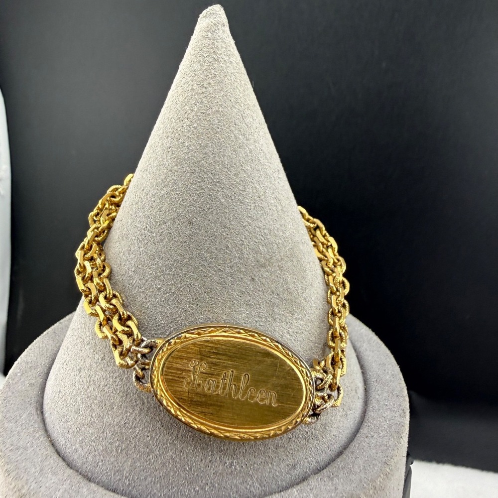 Vintage Speidel Engraved ID‎ Bracelet Gold Plated Kathleen